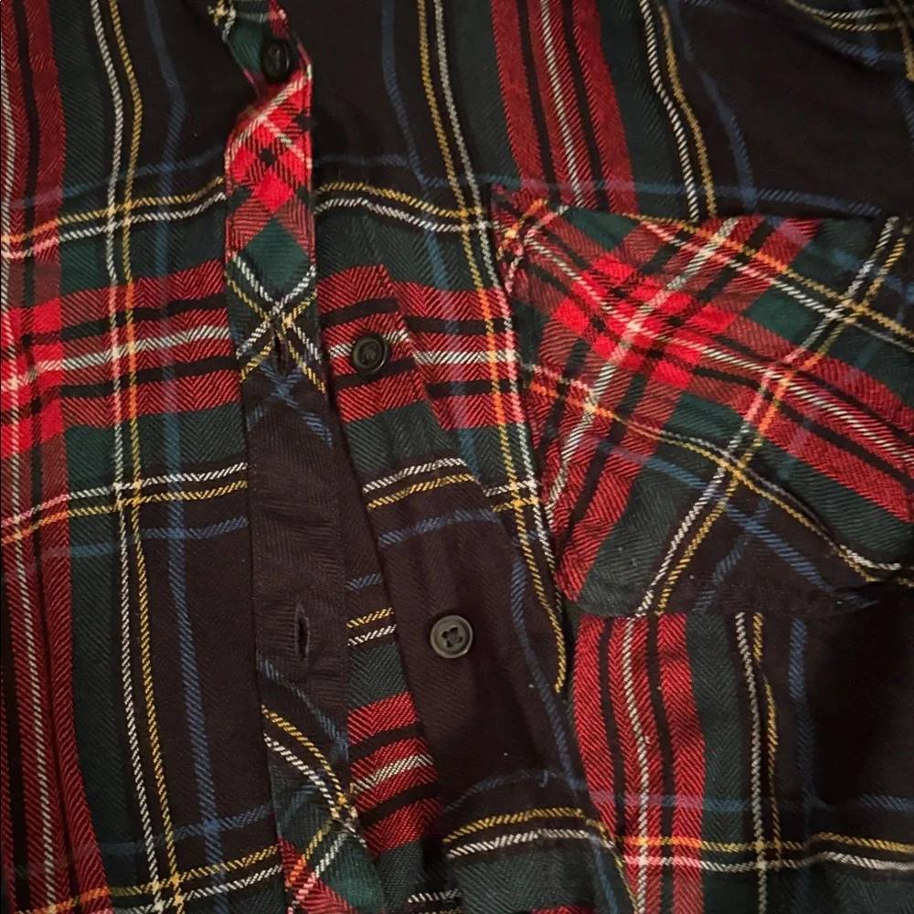 beachlunchlounge Women's Red and Black Plaid Button Down Shirt - Picture 2 of 7